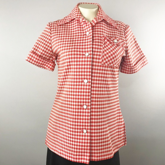 Vintage Bogart of Texas button down shirt pocket red white checkered - Picture 1 of 8